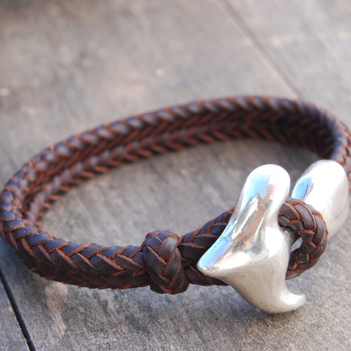 Bracelet double en cuir fermoir ancre