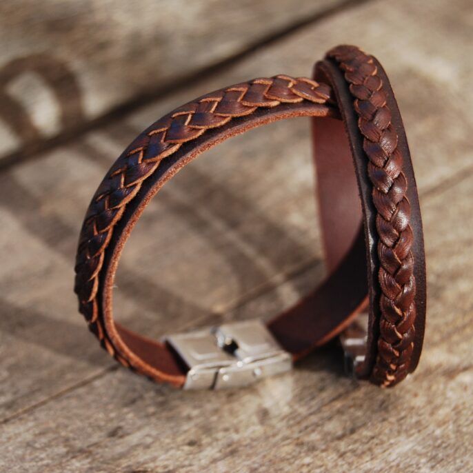 Men's leather bracelet. Braided bracelet for men. Handmade jewelry - 0286